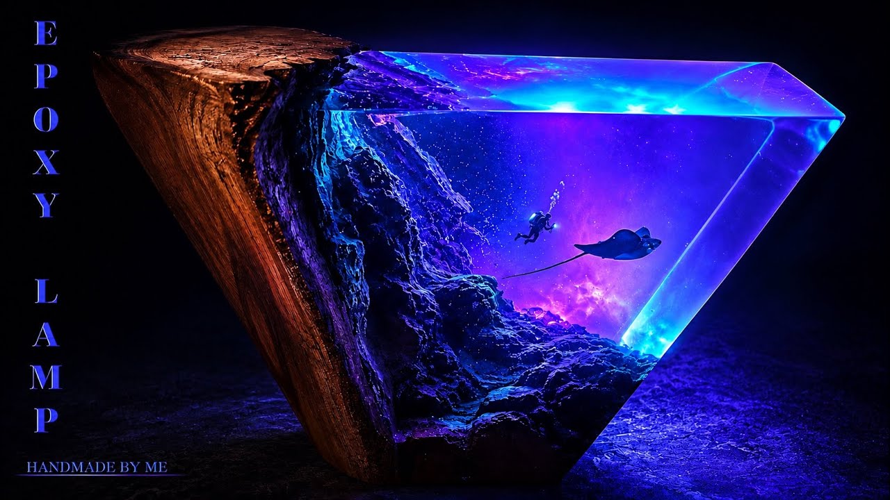 Night Lamp with Resin and Wood.