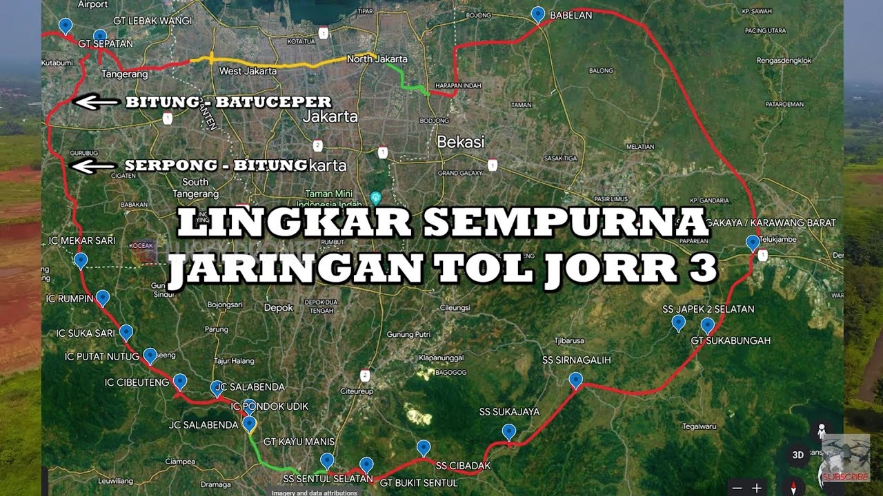 Trase/Jalur Tol Serpong - Bitung - Batuceper 24 Km (Lanjutan JORR 3 - Tol Lingkar Luar Ke-3 Jakarta)