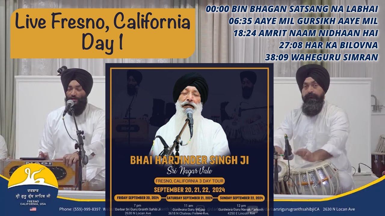 🔴 LIVE Fresno, California USA Day 1 | Bhai Harjinder Singh Ji Srinagarwale | Sept. 2024