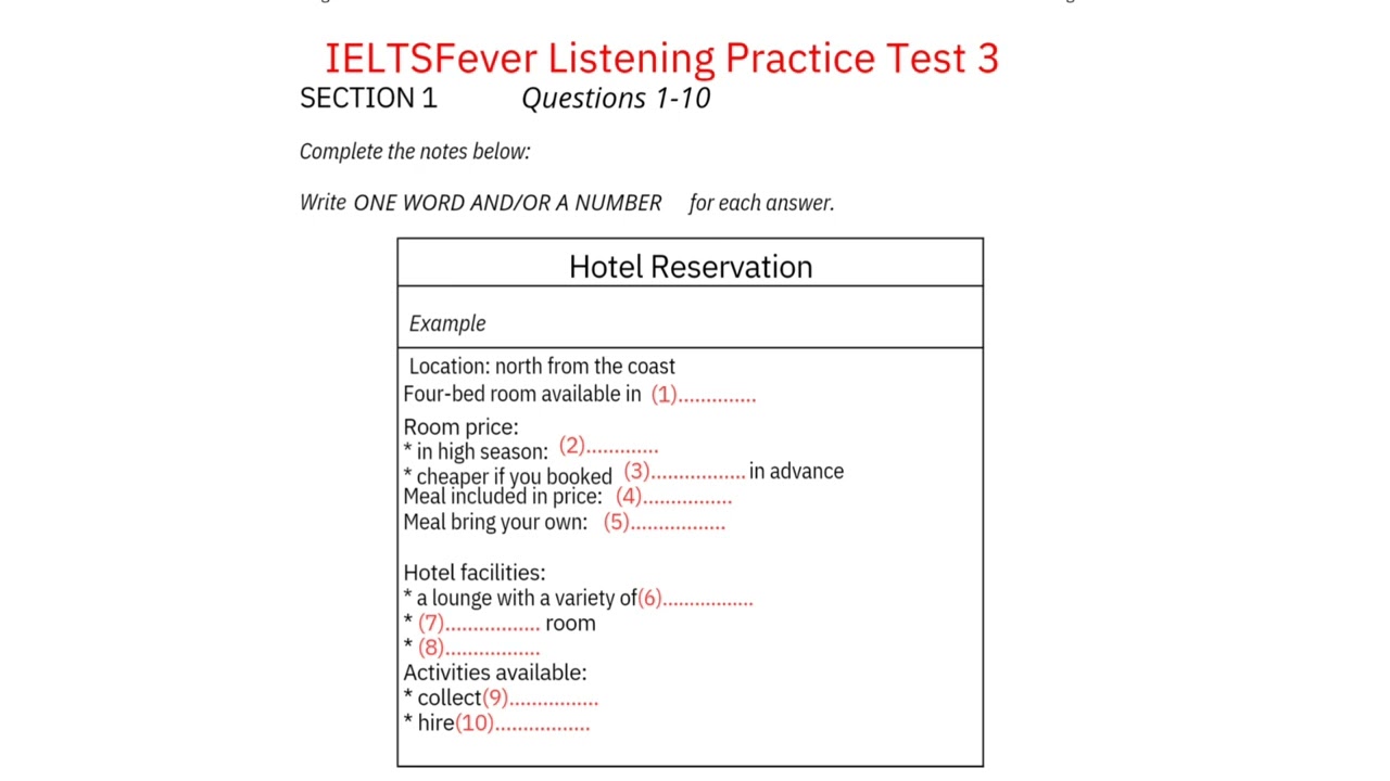 IELTS fever listening test 3 with answers| Hotel reservation listening|Hd video|must try it
