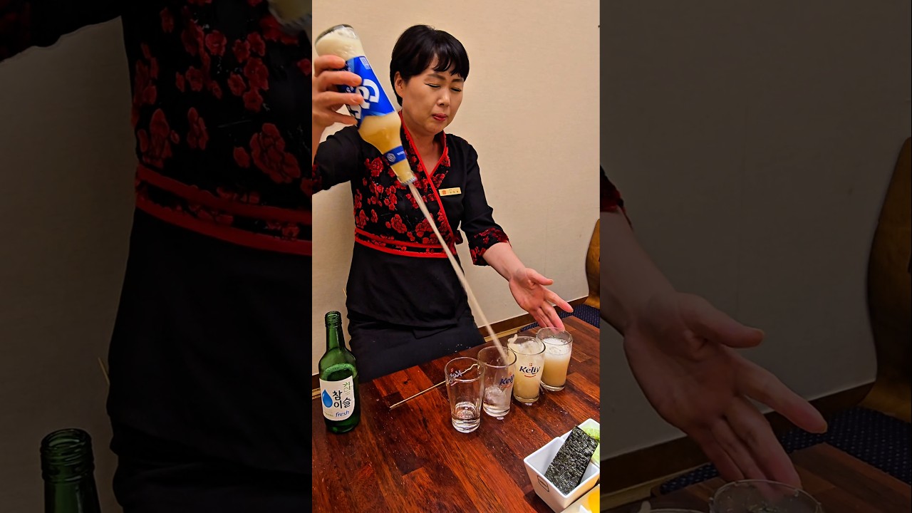 She&rsquo;s the Soju Bomb Queen of Korea 🇰🇷🍻 | Unbelievable Drink Mixing Skills #koreanfood #쏘맥이모