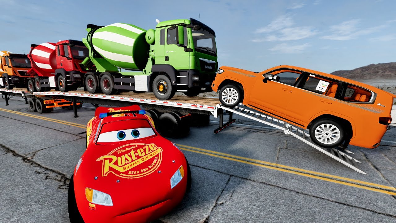Flatbed Truck Mcqueen  Transportation with Truck   Pothole vs Car #22  BeamNG Drive