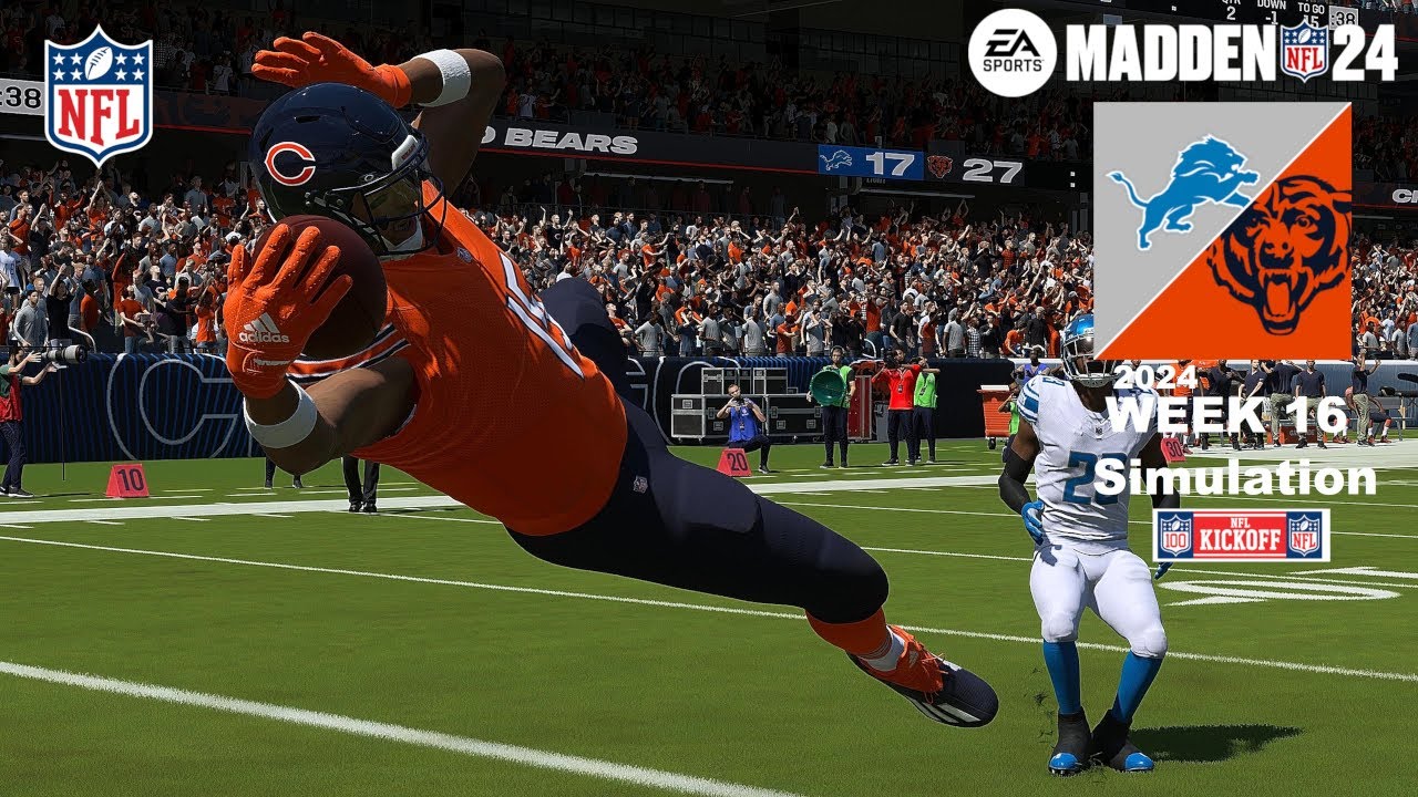 Madden 24 Bears vs Lions Week 16 Sim 2024-2025 Full 15 Minute Quarters (Madden 25 Roster) Game Play