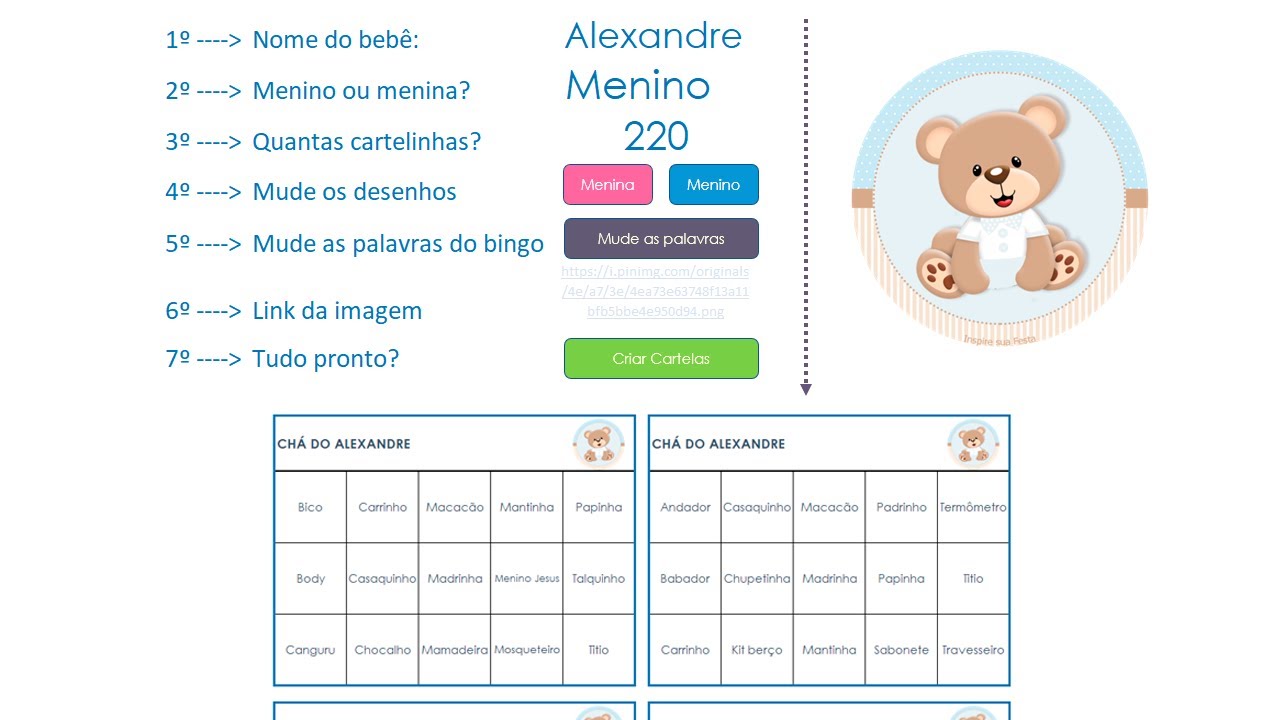 Bingo Chá de Bebê - Planilha Gratuita de Geração de Cartelas de Bingo