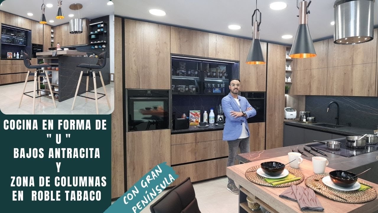 COCINA ROBLE TABACO Y ANTRACITA CON GRAN PENINSULA 💥😱 STUDIO MOBILIARIO HERNANDEZ