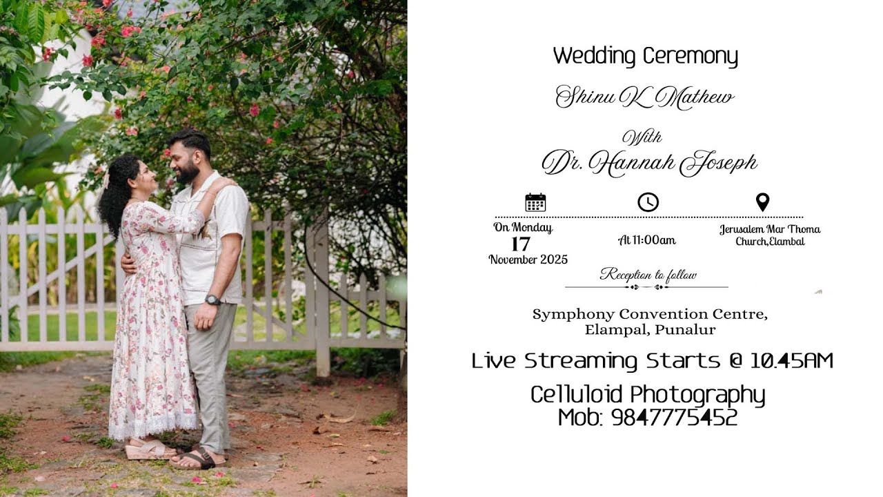 WEDDING CEREMONY | SHINU K MATHEW & Dr.HANNAH JOSEPH | LIVE STARTS @ 10.45AM  | 17.11.2025