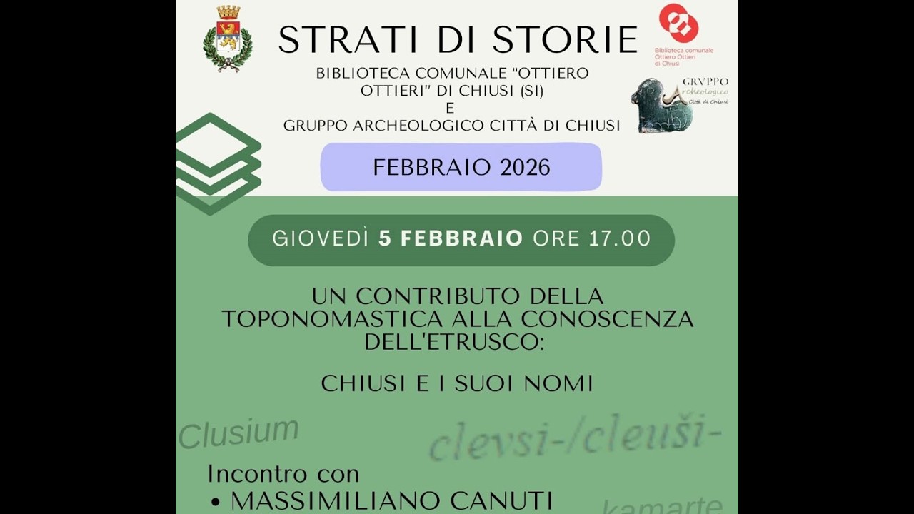 ANTEPRIMA  CONFERENZA - CHIUSI E I SUOI NOMI -  MASSIMILIANO CANUTI
