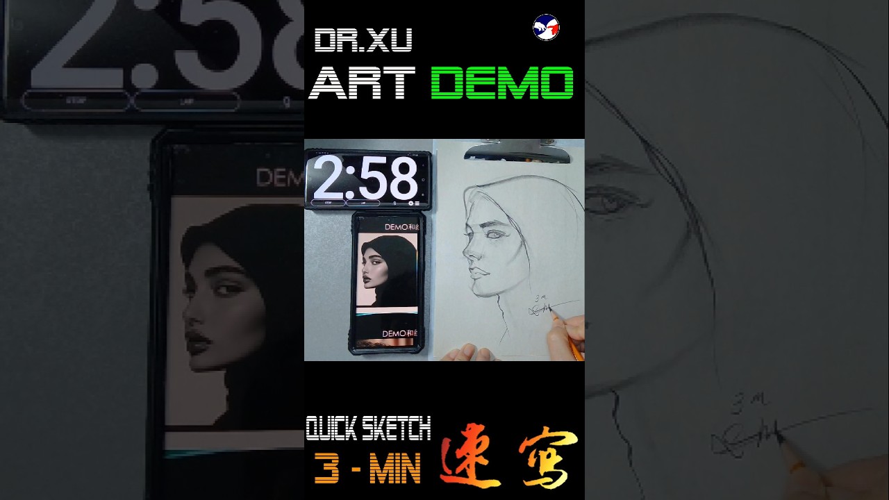 Learn Quick Sketching on a lady - a 3-min demo with a charcoal