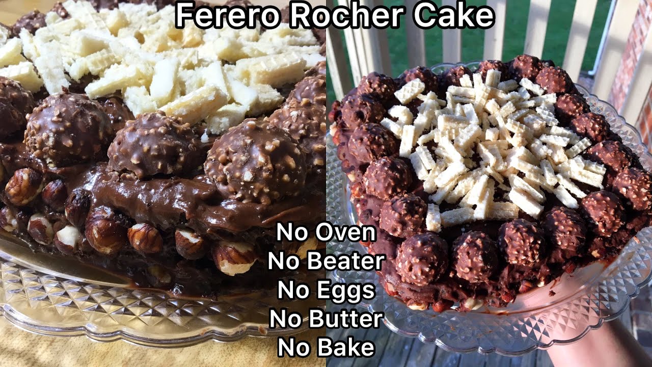Easy Chocolate Cake in 5 minutes with Ferero Rocher Topping - No Eggs, No Oven, No Beater