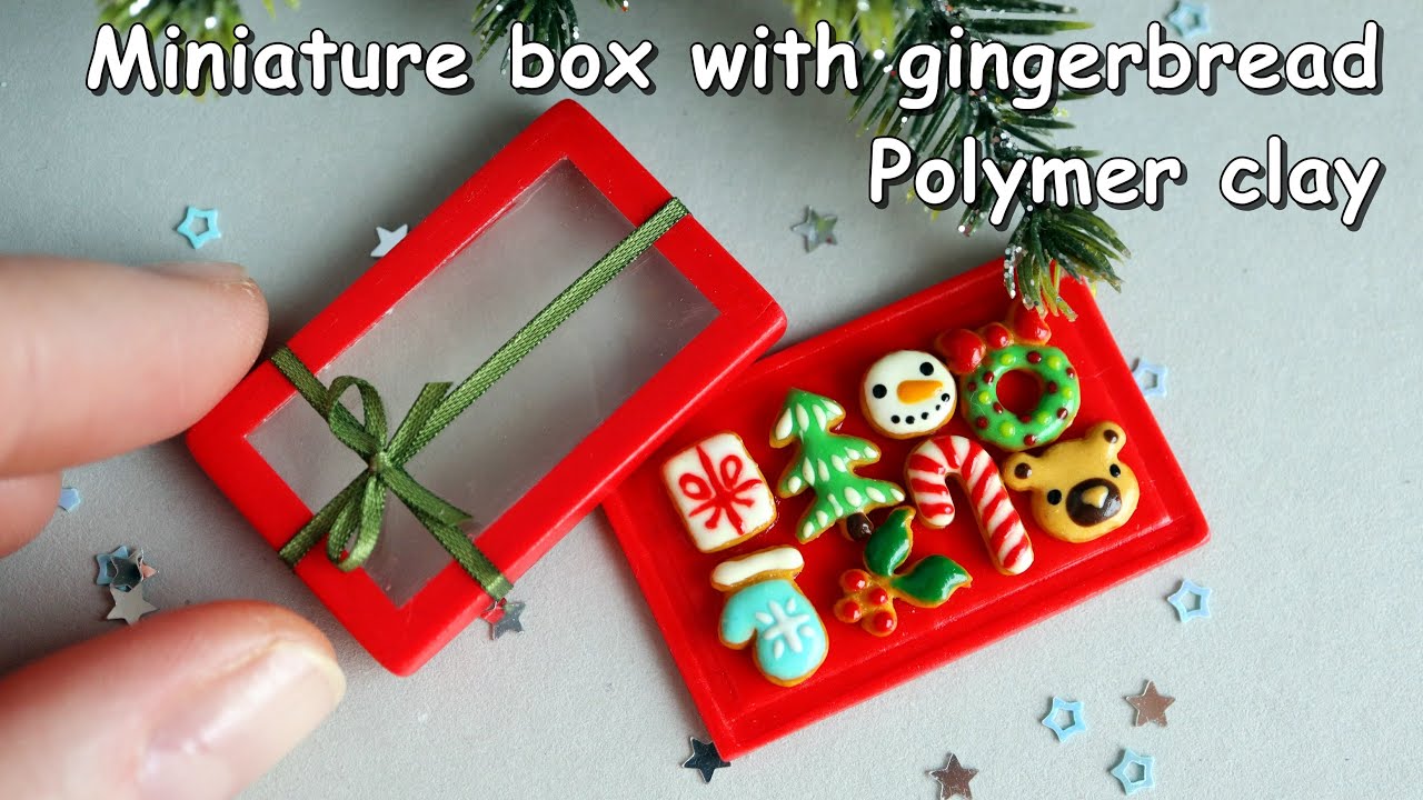 Miniature box with gingerbread✨❤️✨Polymer clay