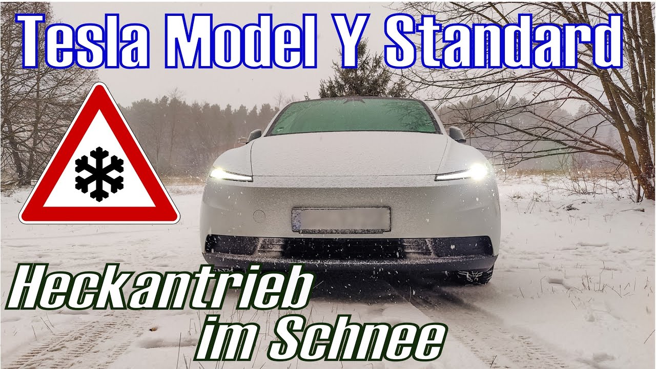Tesla Model Y Standard mit Heckantrieb im Schnee - wie sicher fährt sich das - Winter in der Lausitz