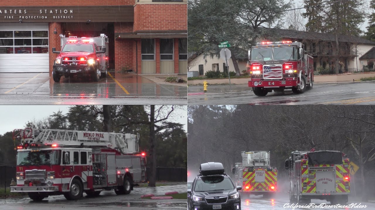 Menlo Park Fire Protection Dist. Squad 401, Truck 1, Engine 4 Responding - CODE 3