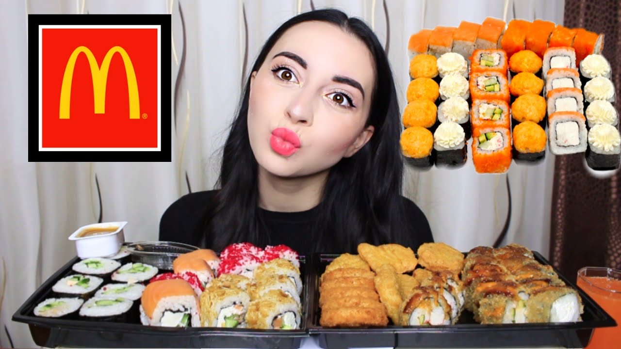 СУШИ И MCDONALDS/  ЧТО ВКУСНЕЕ?? MUKBANG Ayka Emilly 💖