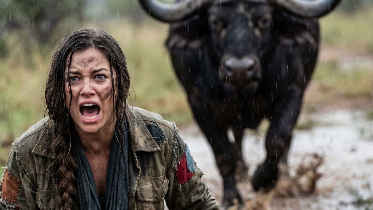 King Kong Saves Girl from Charging Buffalo in Rain-Soaked Jungle