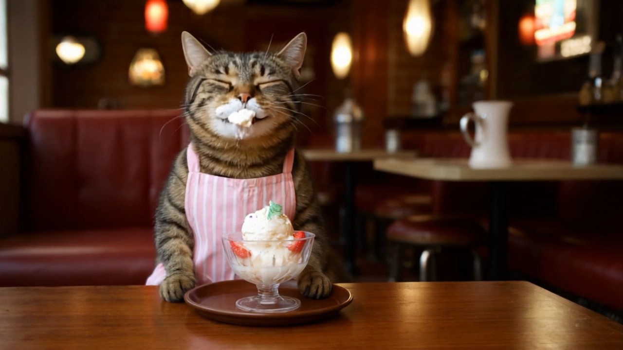 【AI Cat】キジトラ猫アンバーのアイスクリーム作り！【料理】