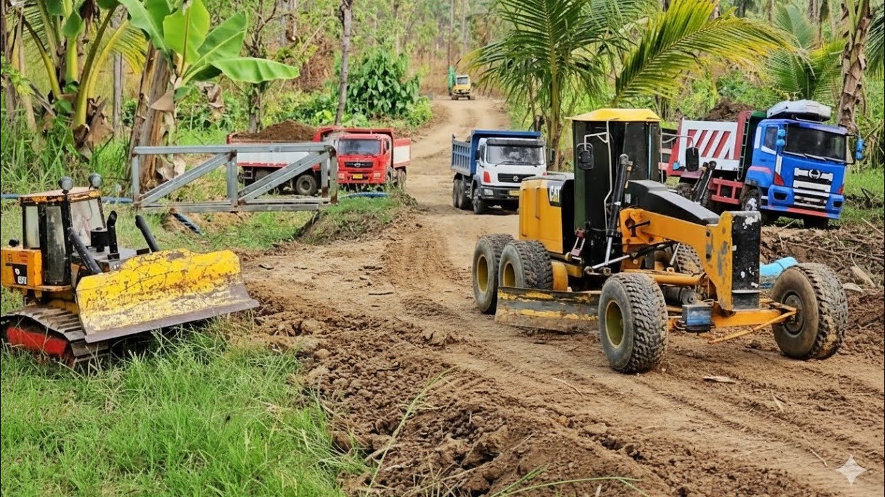 (Ep9)​ Construction of a river crossing road with a truck Kamaz Hino Scaina Man And  Grader& Dozer 