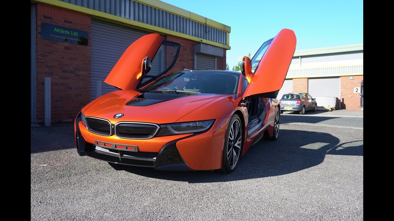 BMW i8 full vinyl wrap in gloss orange