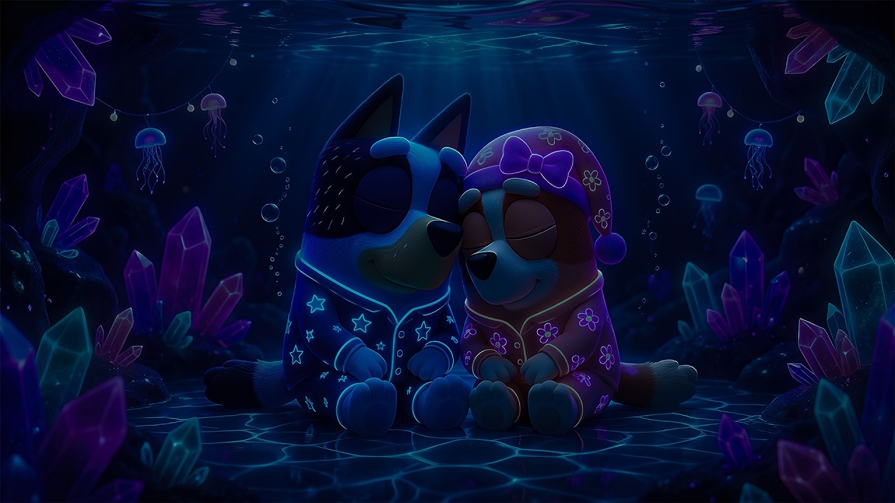 NO ADS Deep Sleep with Bluey & Bingo 🌊 Relaxing Piano & Night Water Sounds