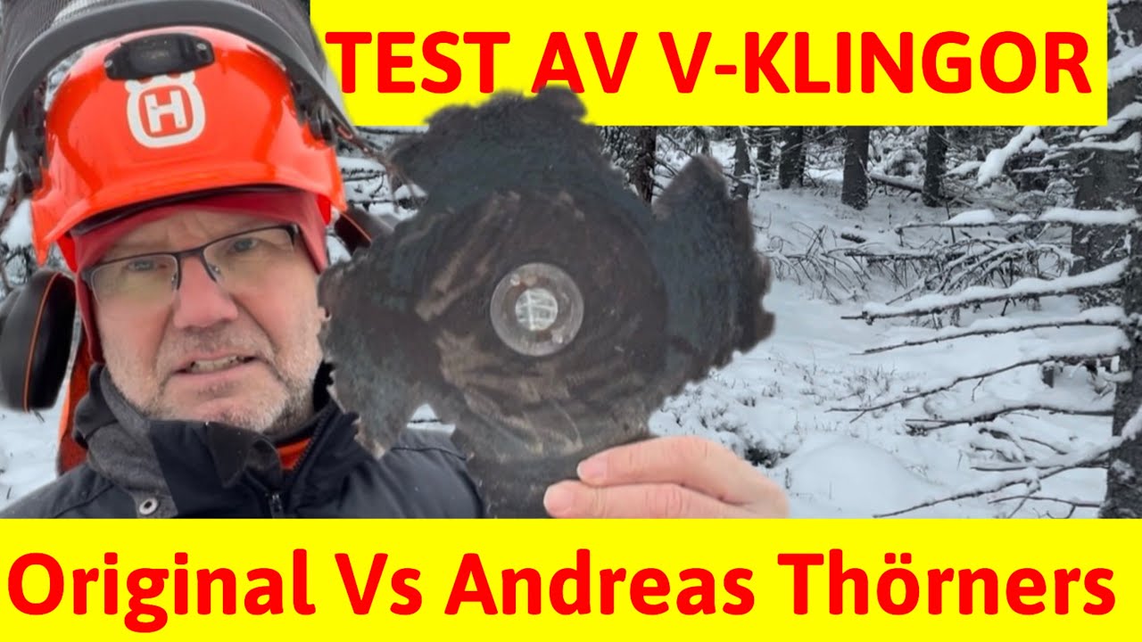 Testar röjsågsklingor, typ V-Klinga. Andreas Thörners hemmagjorda V-Klinga Vs originalet.