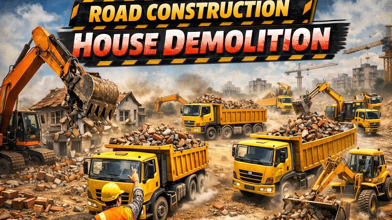 🏗️ ROAD CONSTRUCTION GAME | HOUSE DEMOLITION WITH MANY TRUCKS 🚚💥