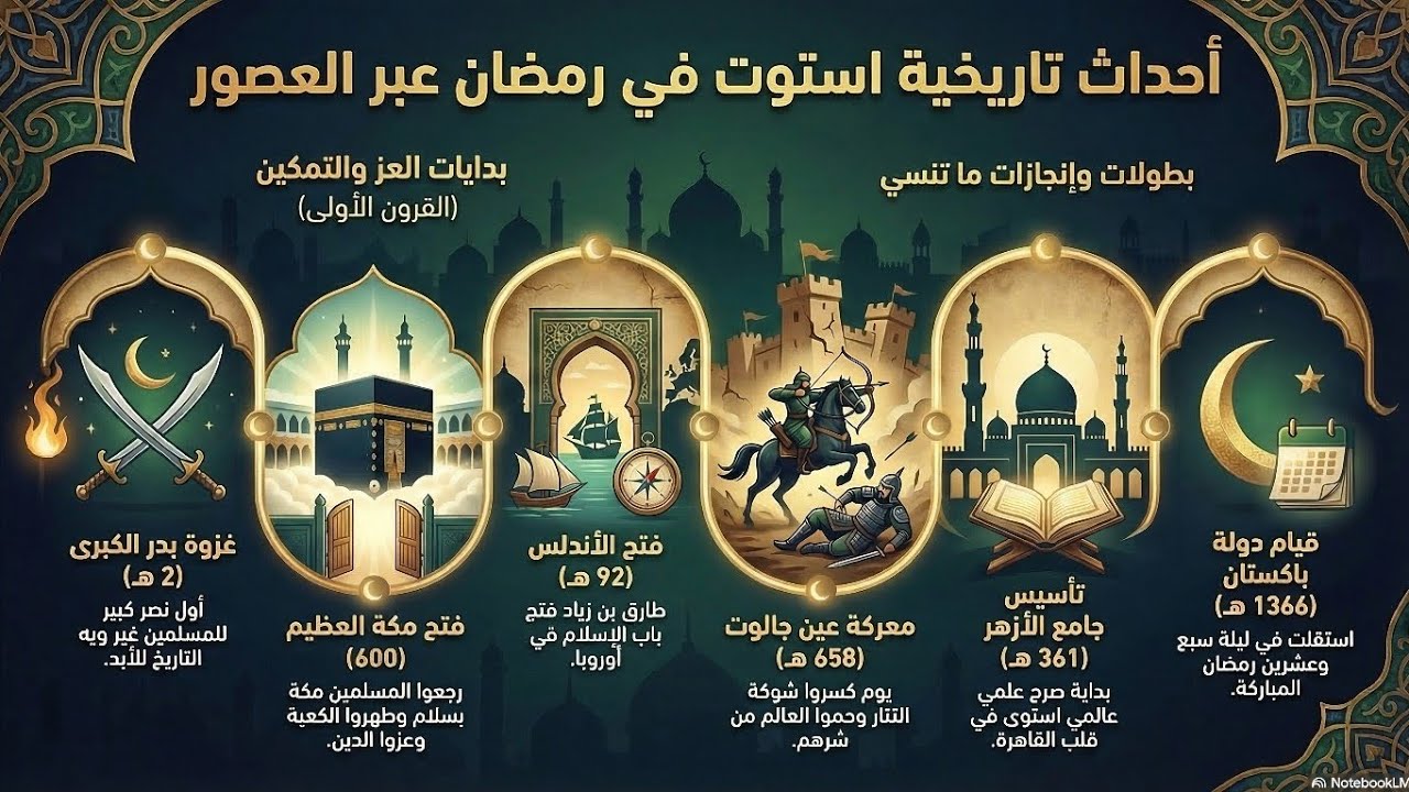 أحداث تاريخية وايد مهمة استوت في شهر رمضان (من القرن ھ100 للقرن ھ1400). 
