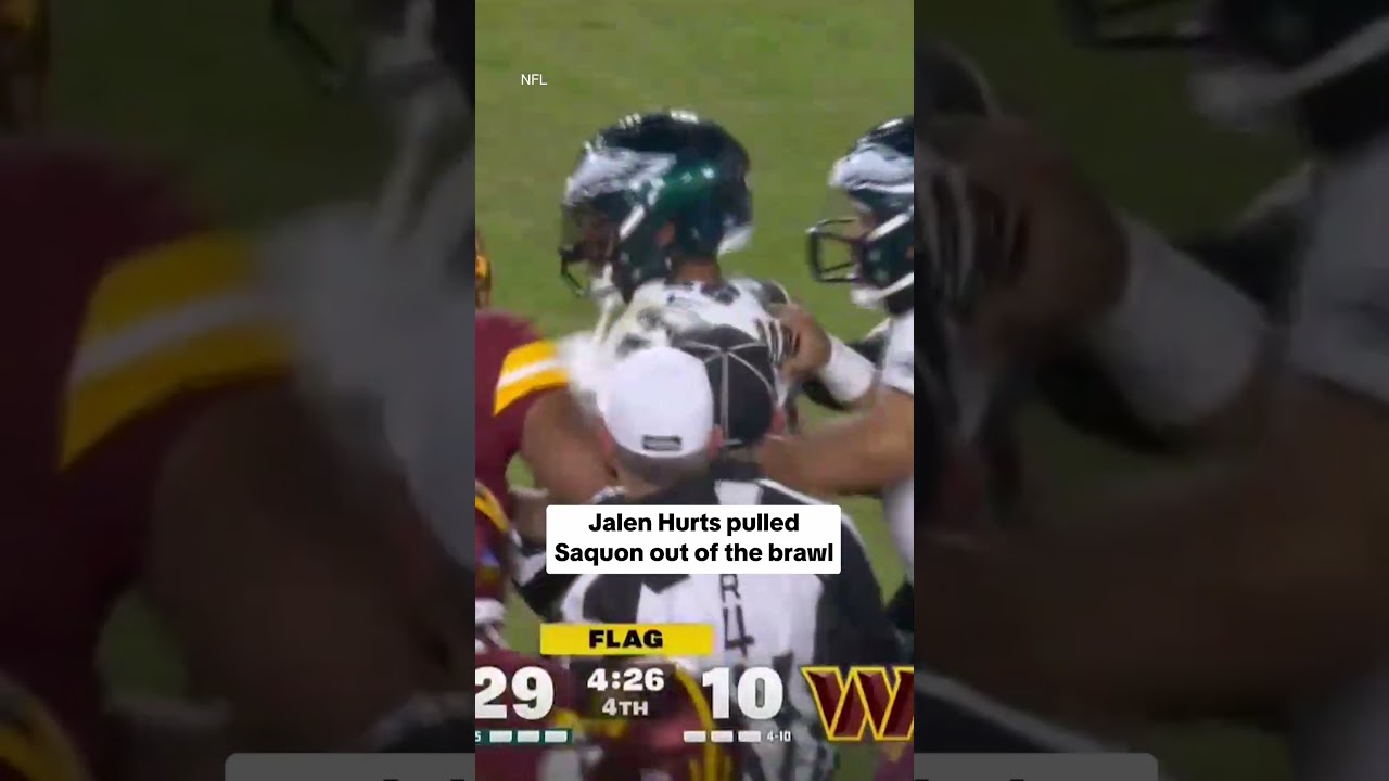 Hurts pulled both his RBs out of the brawl aftermath #nfl #eagles