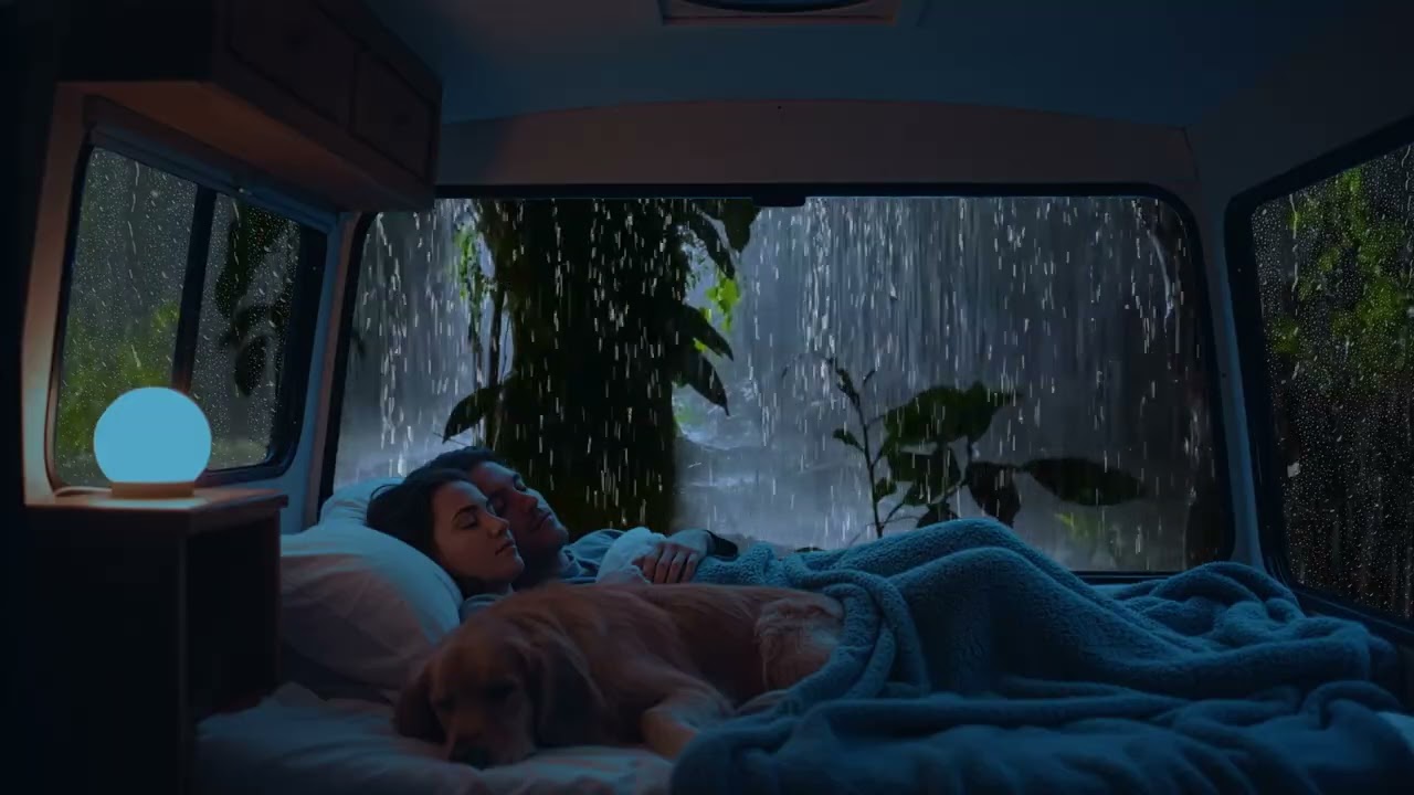 Thunder & Rain in the Forest at Night 🌲 | Warm Camper Van Sleep Ambience