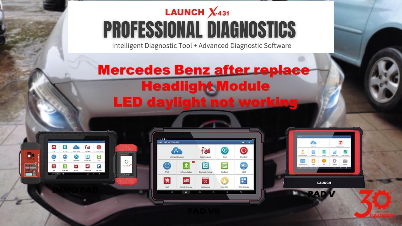 Mercedes Benz A-class W176 Headlamp after replace module, teach-in with LAUNCH X431