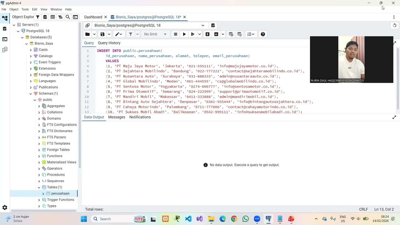 Presentasi UAS PLSQL 230401010259 Fajrin Ziaul Haq Bagian Membuat Database di Aplikasi PgAdmin4