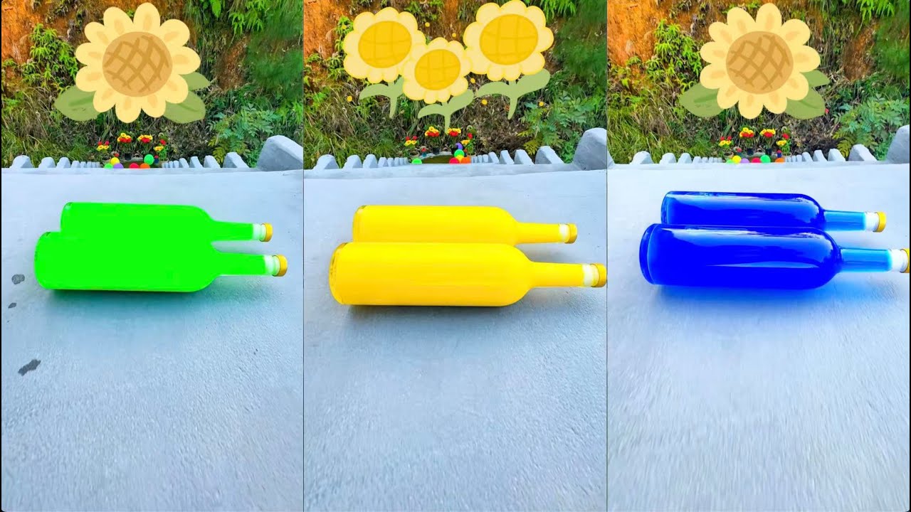 💚💚💛💛💙💙Breaking Colorfull glass bottle 🫙 ⚠️💥crushing crunchy#Shorts #ASMR#satisfying￼