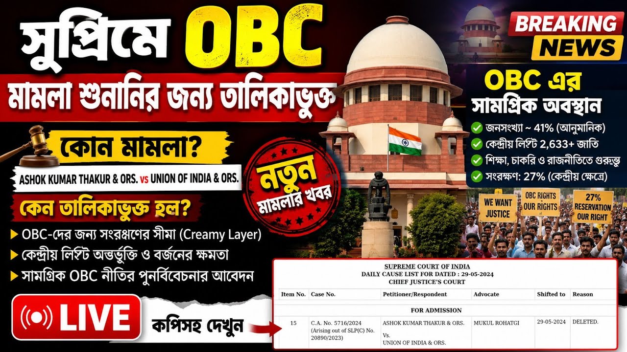 OBC কোন মামলা শুনানির জন্য লিস্টেড হল এবং কারণ কী|OBC Cancel Case|OBC Valid List|OBC Invalid List