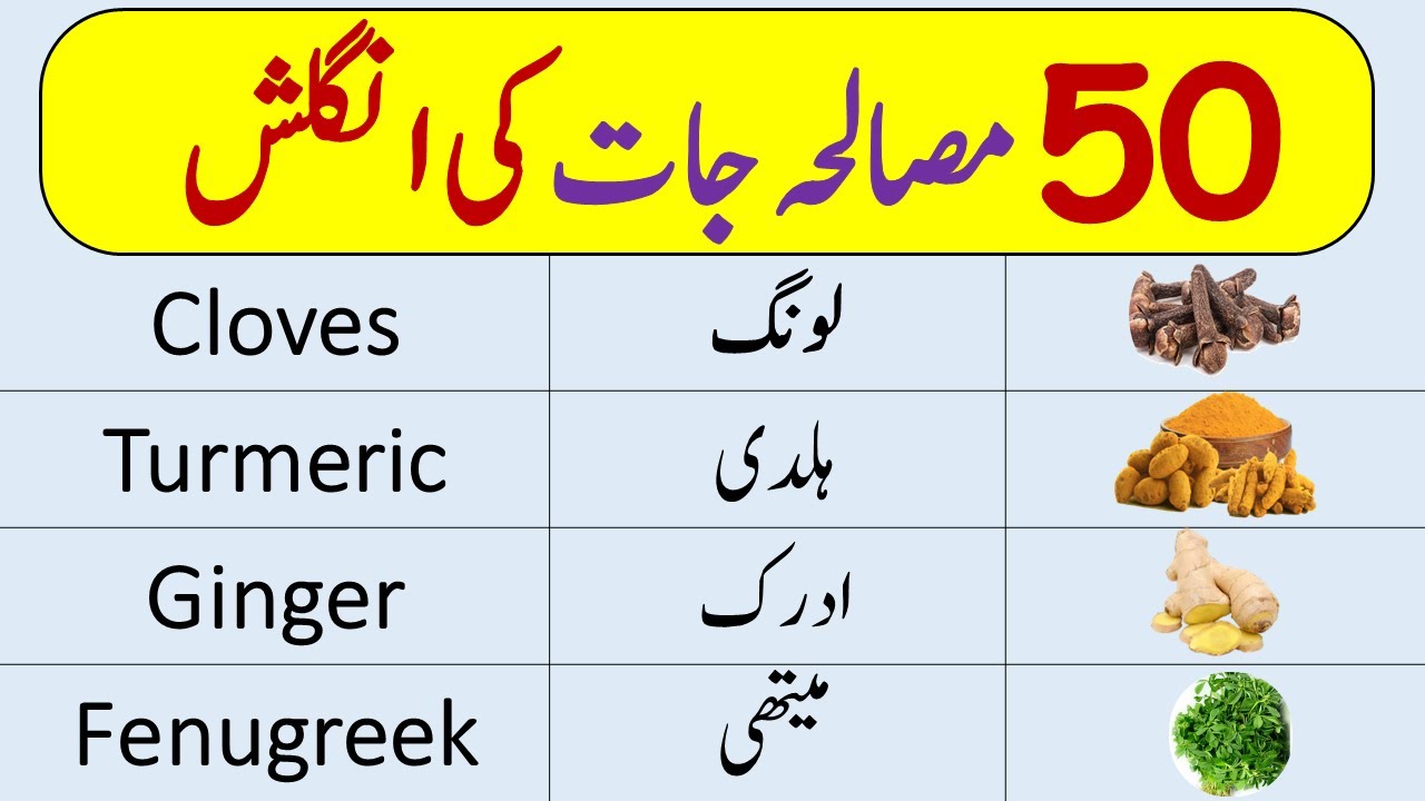 Spices Name in English with Urdu Meanings | Spices Vocabulary | Grammareer