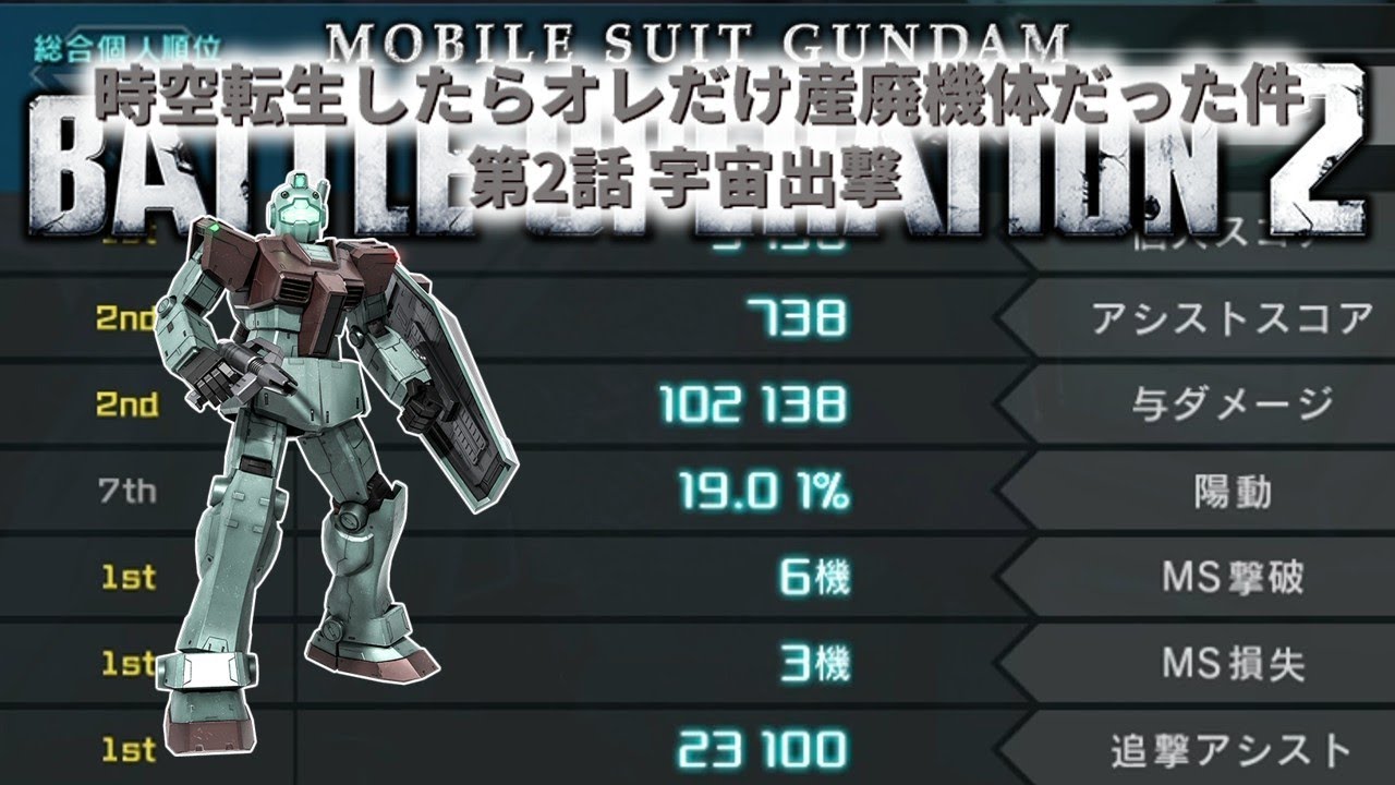 [ジム 与ダメ10万 総合1位]時空転生したら俺だけ産廃機体だった件 第2話 宇宙出撃