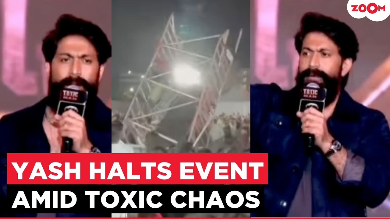 Yash HALTS his Toxic speech amid chaos! Speaker stand COLLAPSES near the crowd; 2 students injured!