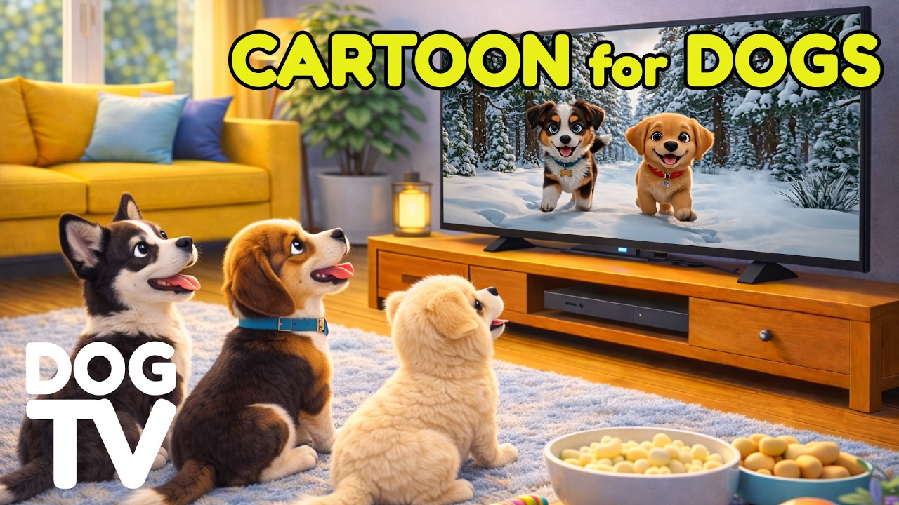 24 HOURS of Dog TV Cartoons🐾Relax in a Pine Forest as Gentle Snow Falls | Cartoons for Dogs to Watch