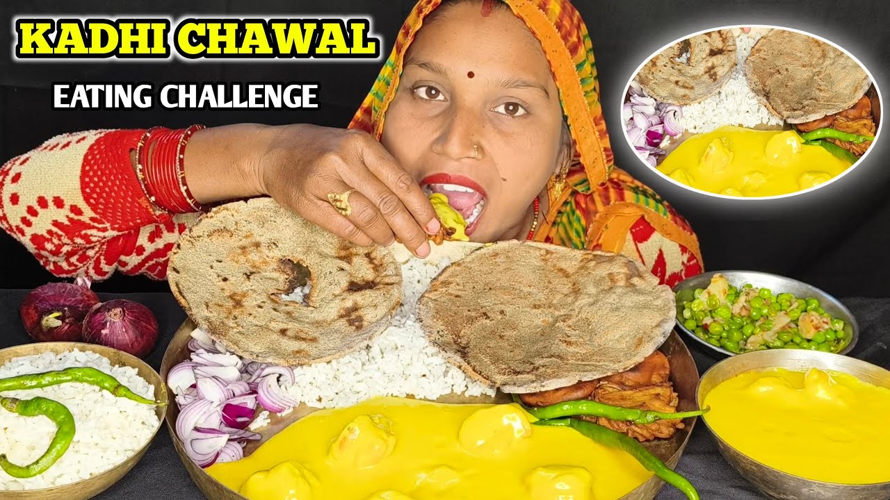 Kadhi Chawal & Bajra Roti Eating Challenge! 😋 इतनी बड़ी थाली कौन खत्म करेगा? | Indian Mukbang
