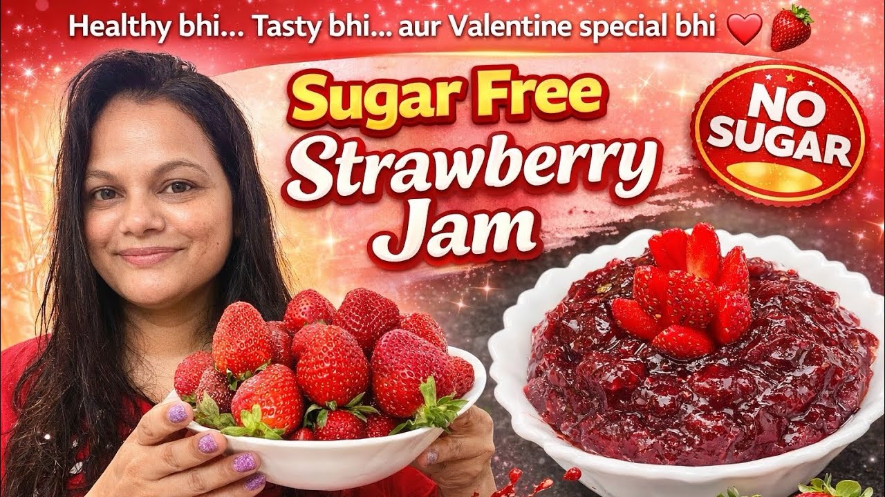 घरचा साखरमुक्त स्ट्रॉबेरी जॅम 🍓 | Healthy Sugar Free Jam | Valentine Special
