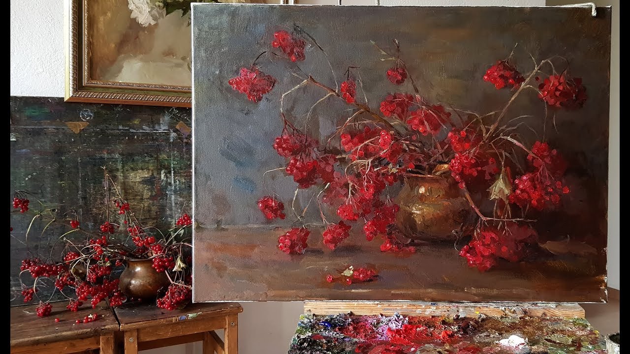Натюрморт с калиной. Живопись маслом