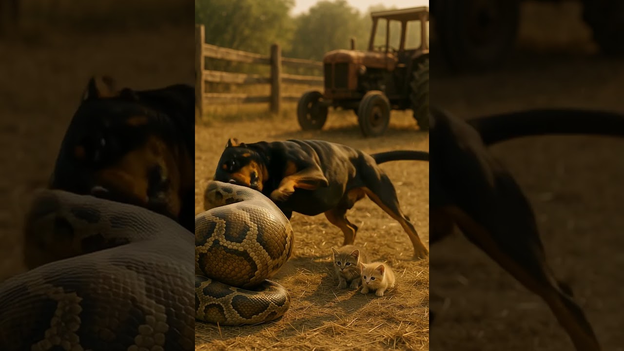 Rottweiler Protects Kittens 🐶🐱 vs Giant Python 🐍 | Farm Standoff