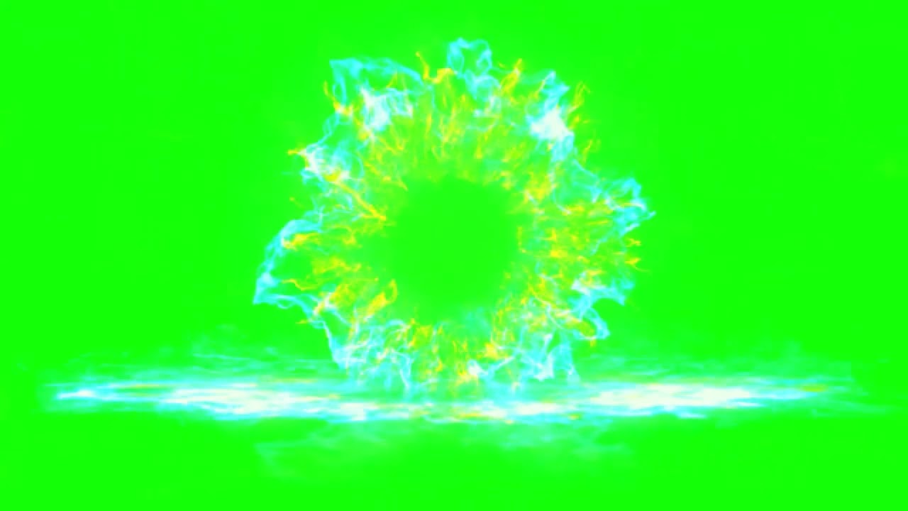 Fond vert - Particules de feu et d'eau