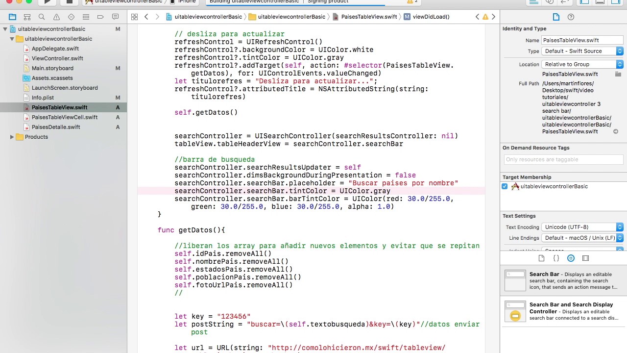 uitableviewcontroller con swift 3, php y mysql   lista de países 3