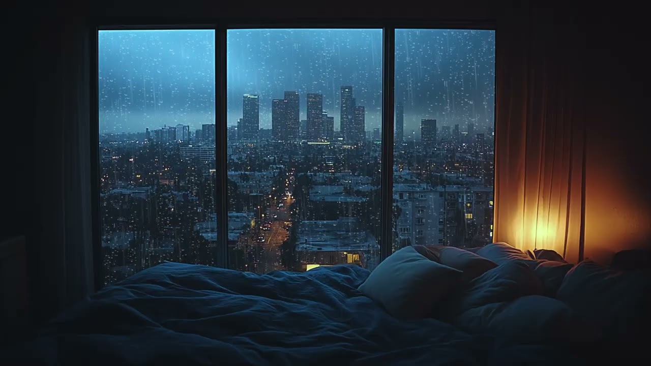 Gentle Blue Hour Rain 🌧️ Cozy Bedroom Atmosphere for Restful Night Sleep