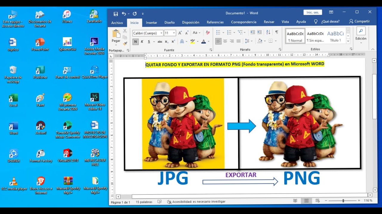 QUITAR FONDO Y EXPORTAR EN FORMATO PNG (Fondo transparente)Una imagen DE Microsoft WORD