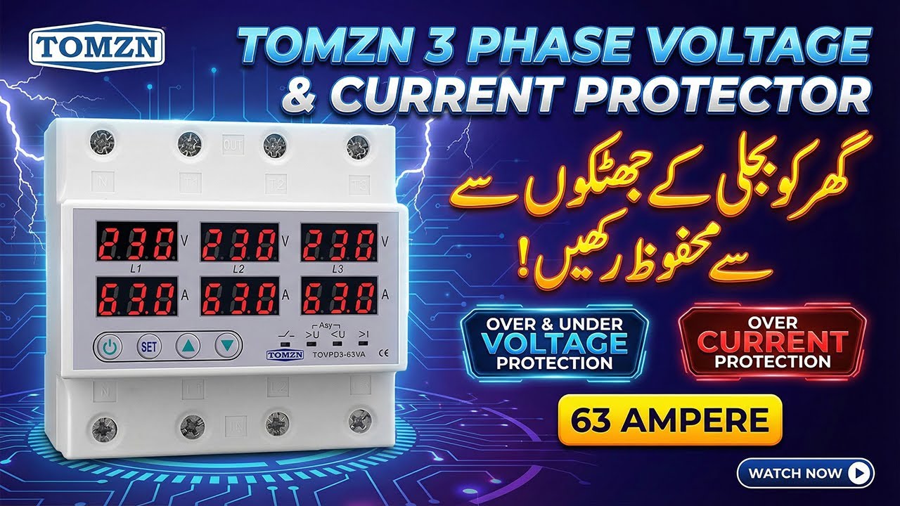 TOMZN 3 Phase Voltage Protector with Over & Under Voltage Protection | TOMZN TOVPD3-63VA (63A)