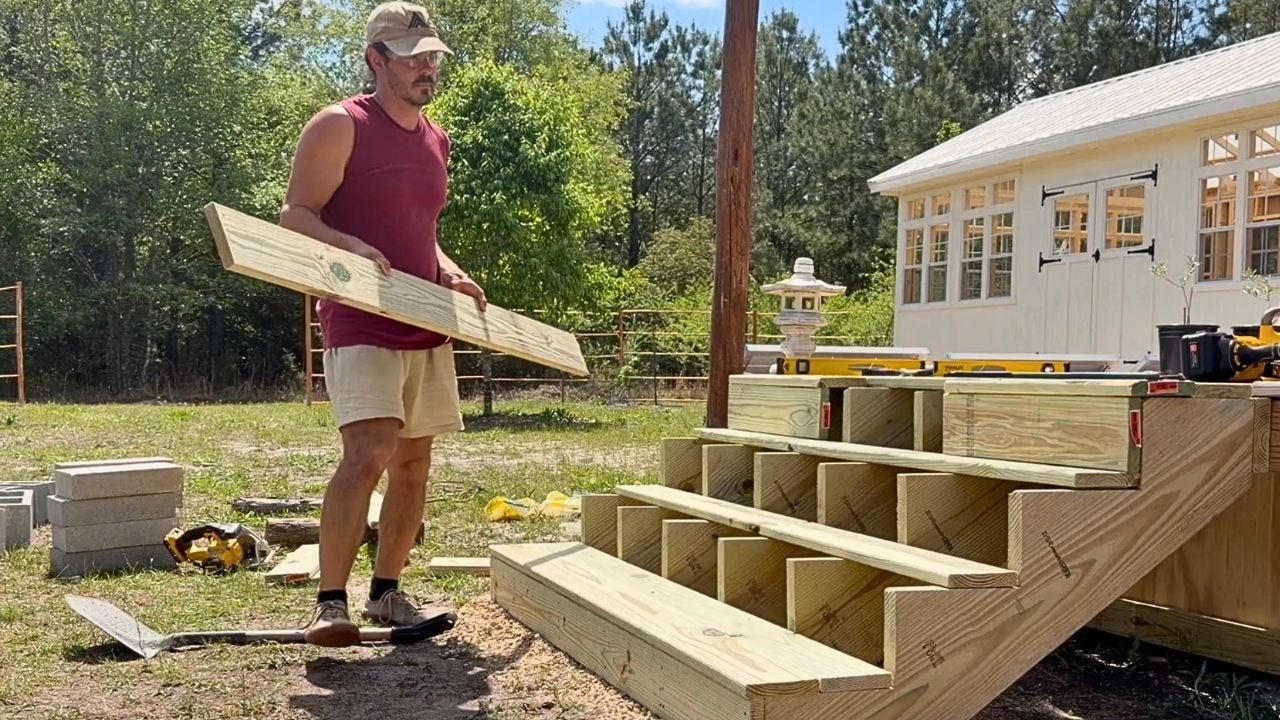Living Off Grid Alone | Building My Front Steps - Ep 51