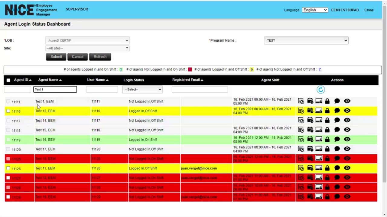 Using the Agent Login Status Dashboard in NiCE Employee Engagement Manager