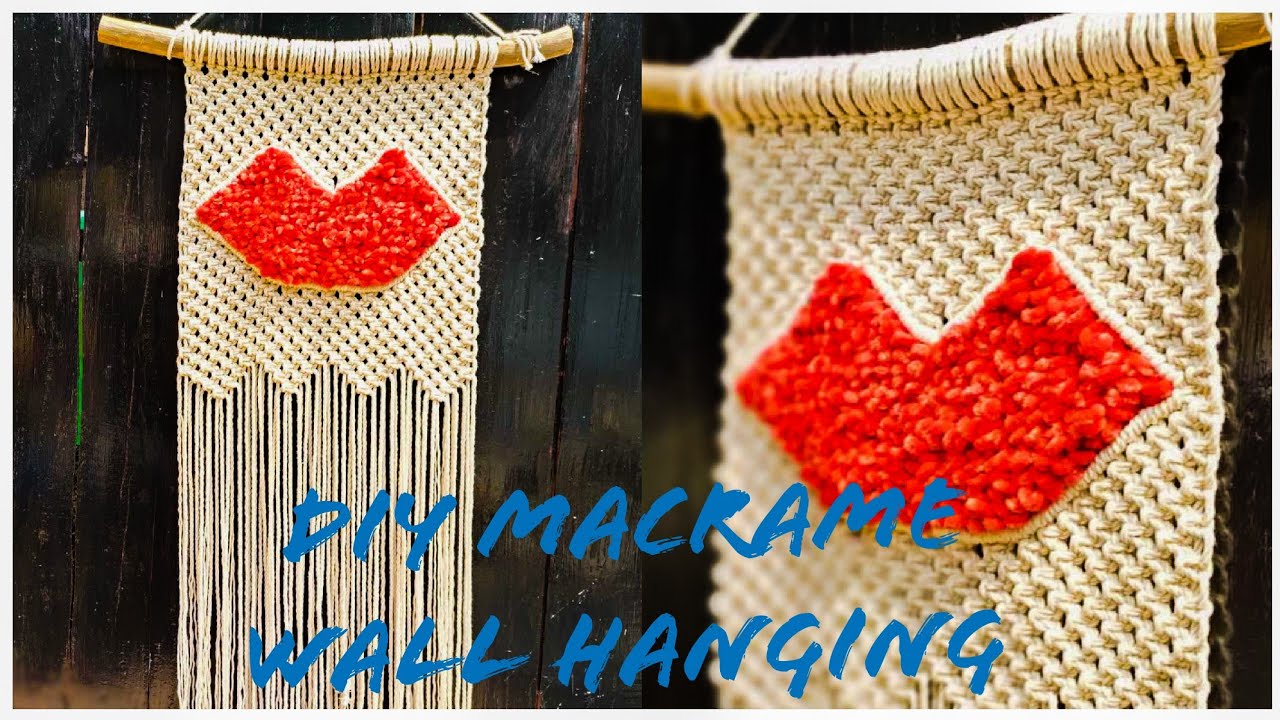 DIY Macrame Wall Hanging, Weaving techniques, Macrame 3D Lips by TNARTNCRAFTS