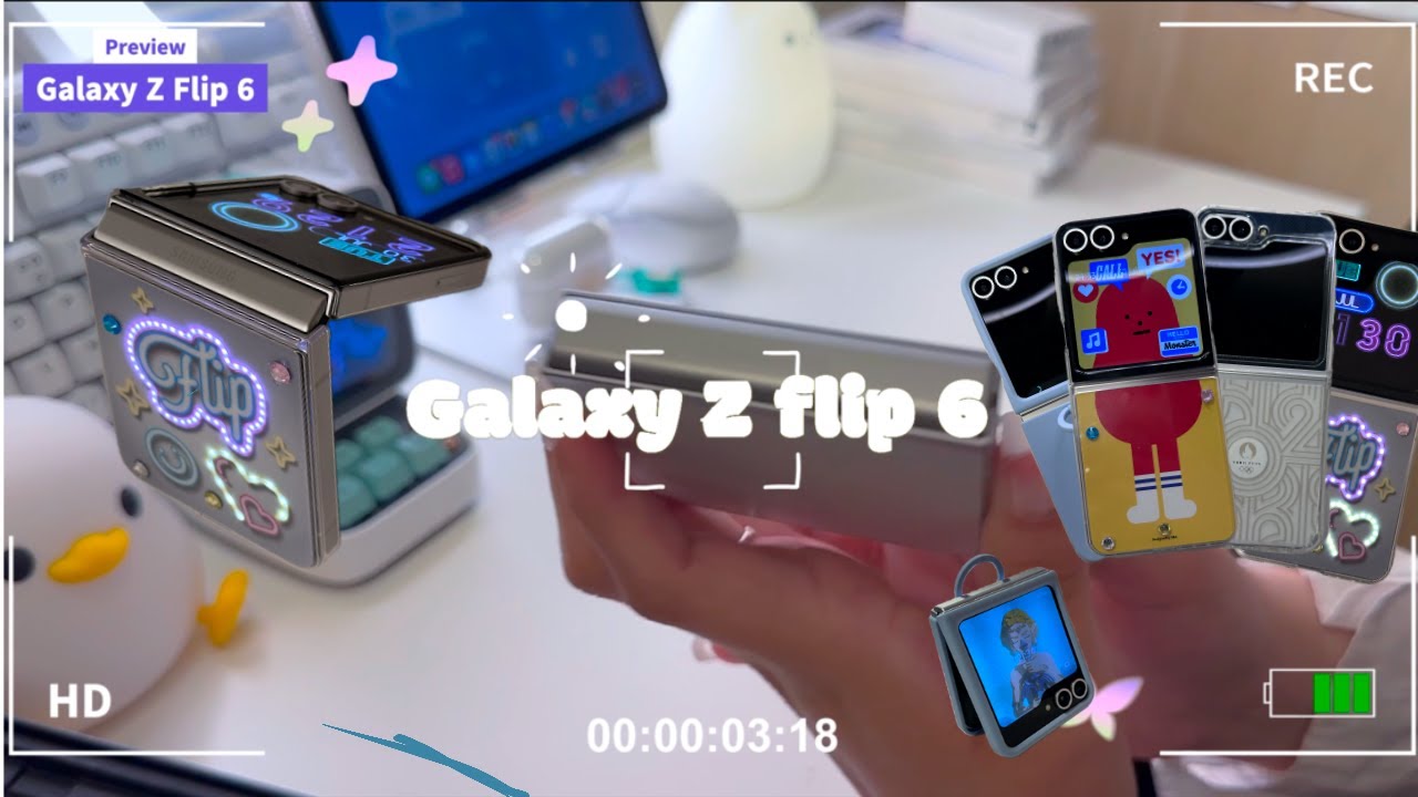 Samsung Galaxy Z FLIP 6 🤍 white 🤍✨ aesthetic unboxing - Olympic games case 🏆  LED case 🩵 test pics