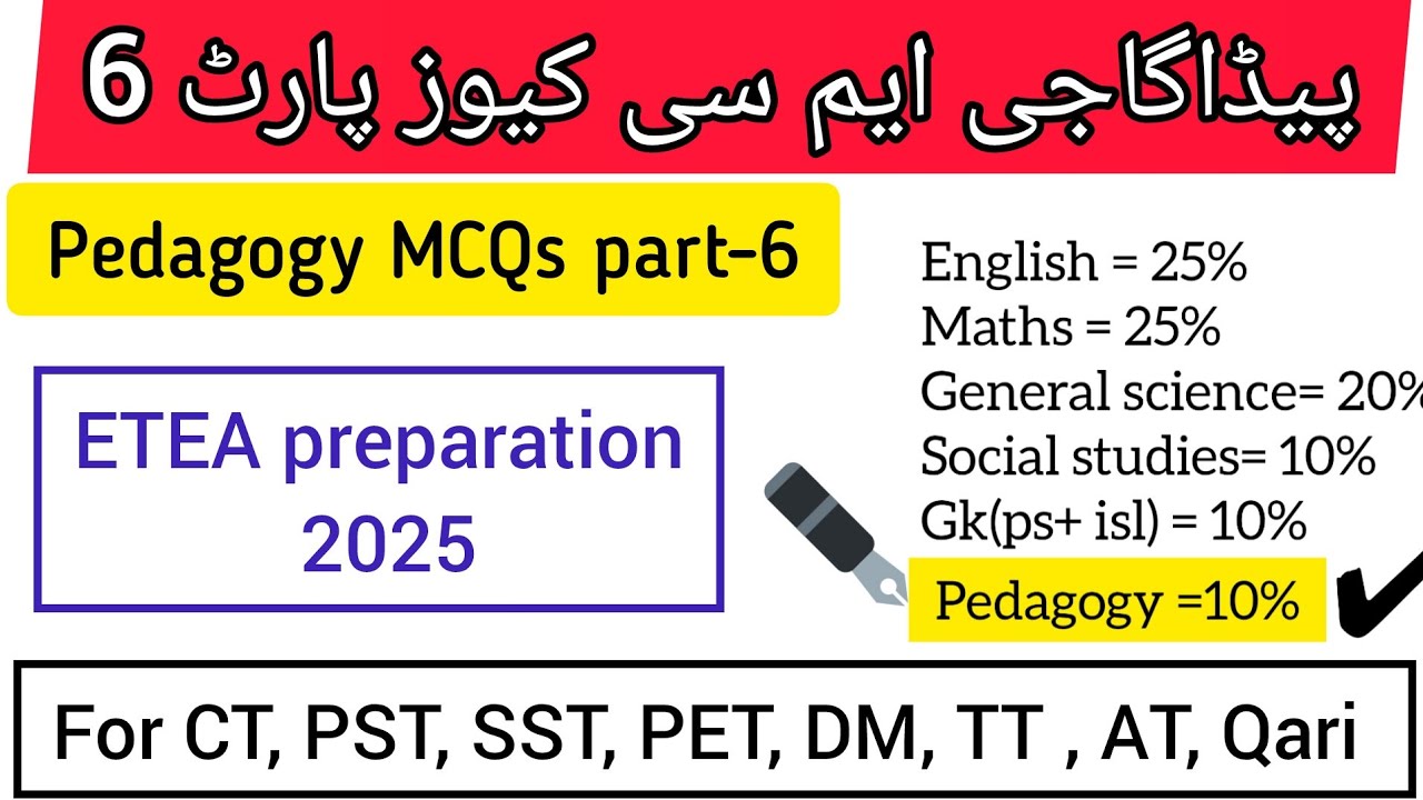 Pedagogy MCQs Part 6| ETEA Education Cadre Posts Preparation| Teaching Jobs Test MCQs PST CT PET ETC