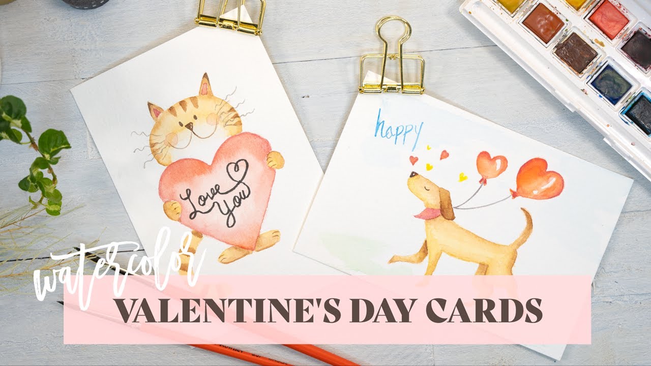 Valentine's cards  / Watercolor painting for beginners / Step by step